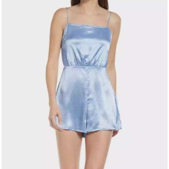 Rahi Bondi Blue Satin Gwen Open Back Romper NWT Size L - Picture 2 of 11